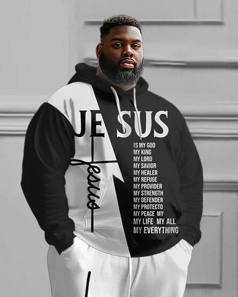 Men's Big and Tall Christian Jesus Color Match Hoodie Set