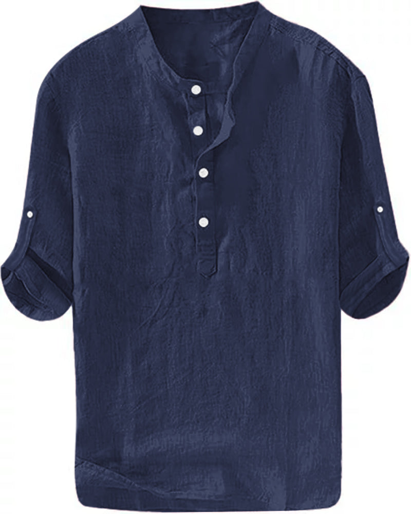 S-6XL Men’s Plain Stand-up Collar Long-sleeved Shirt