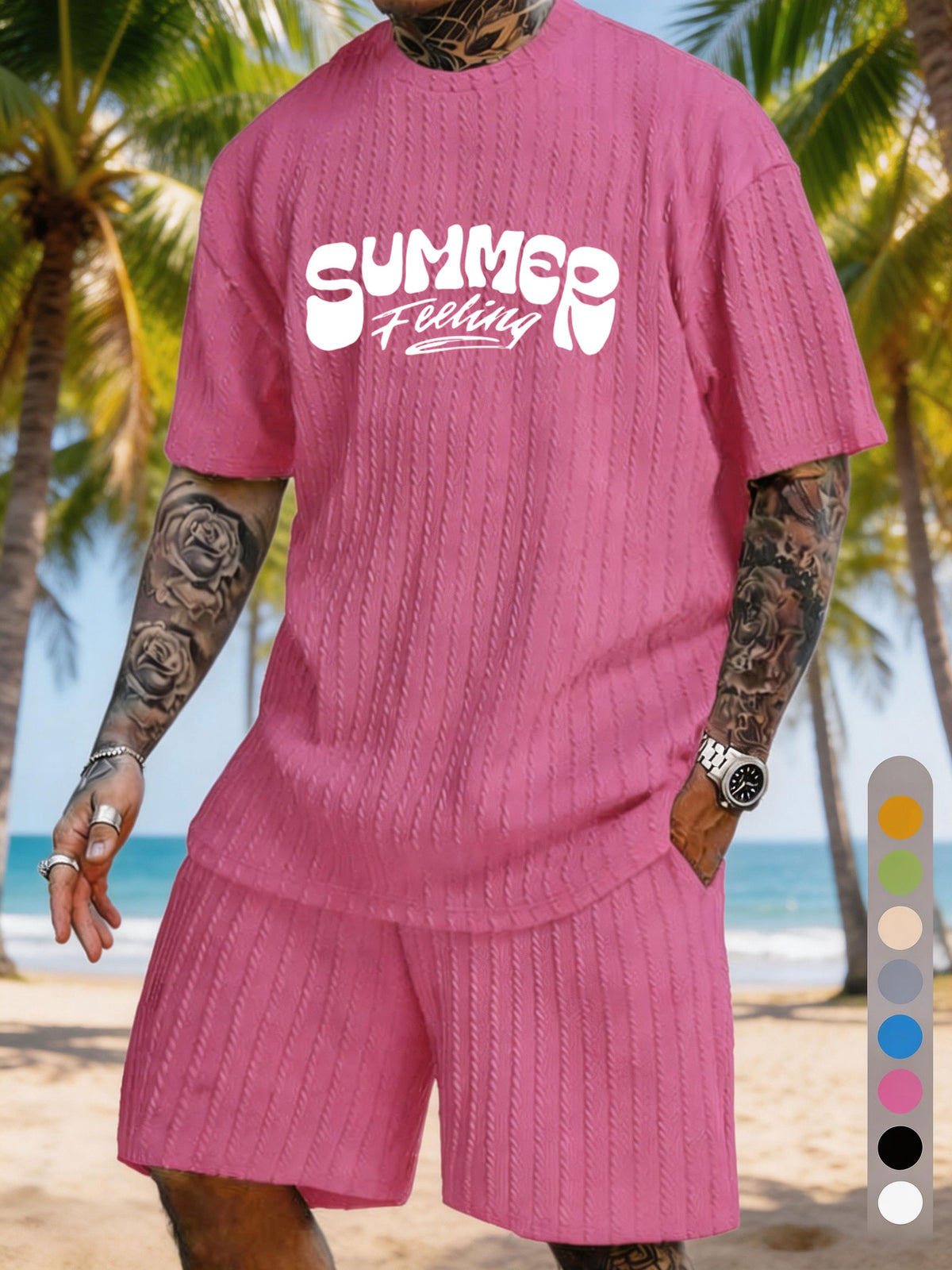 "SUMMER Feeling" Print Texture Large Size Vacation Suit
