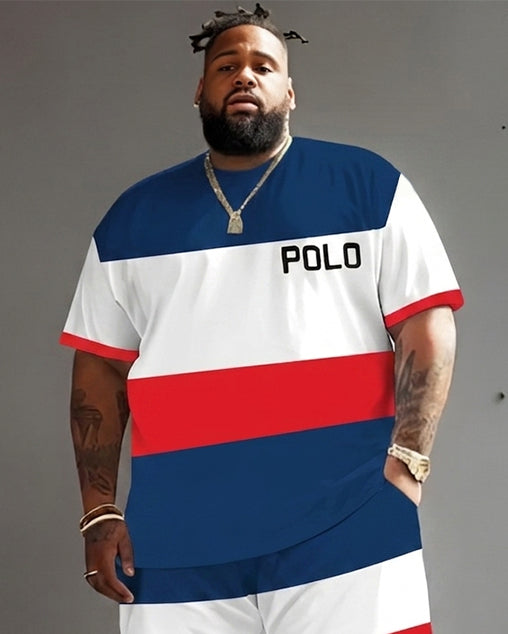 Big Guy's Polo Color Stripes T-Shirt and Shorts Set