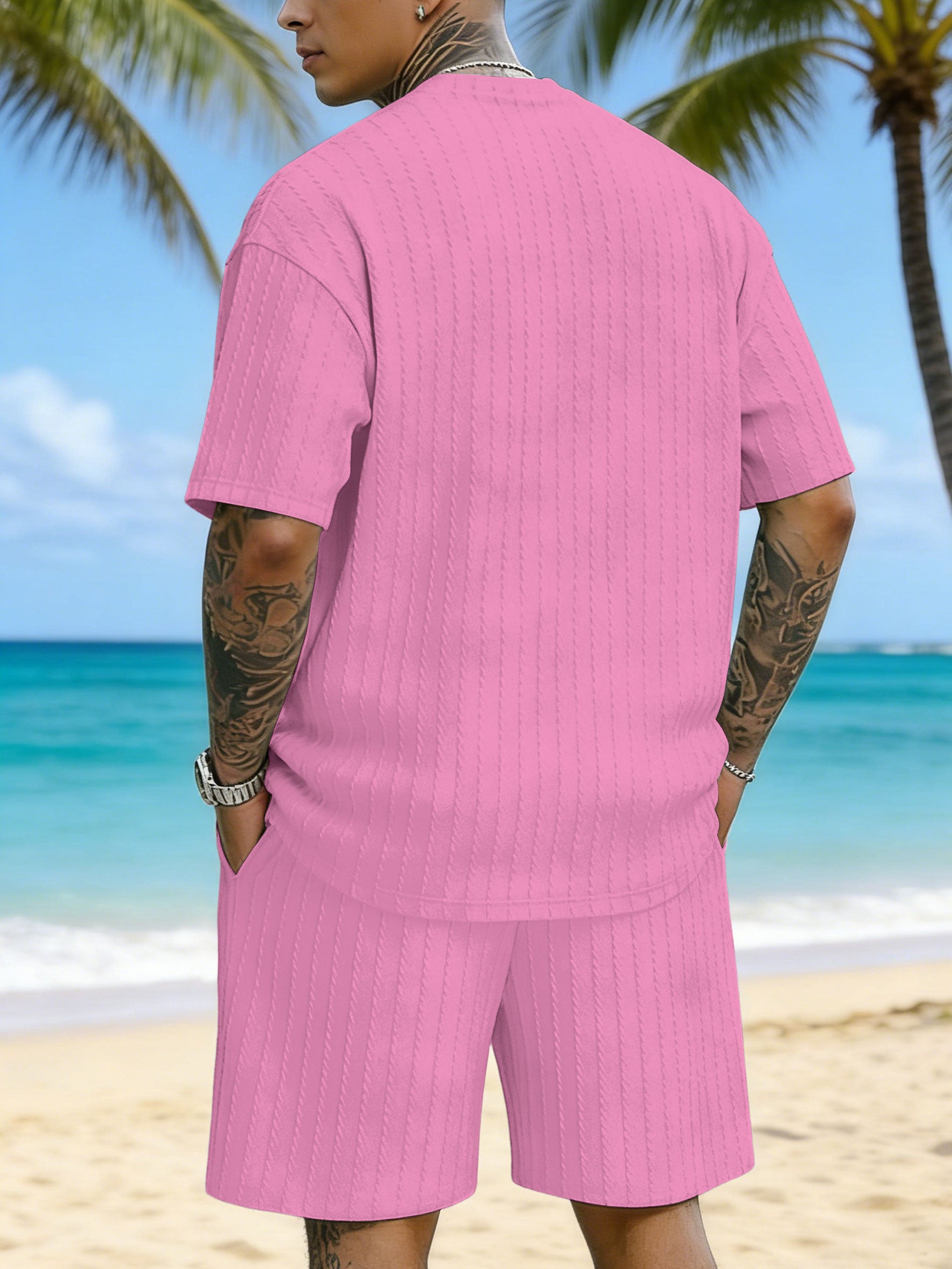 Hawaiian Texture Three-Dimensional Jacquard Plus Size Casual Suit