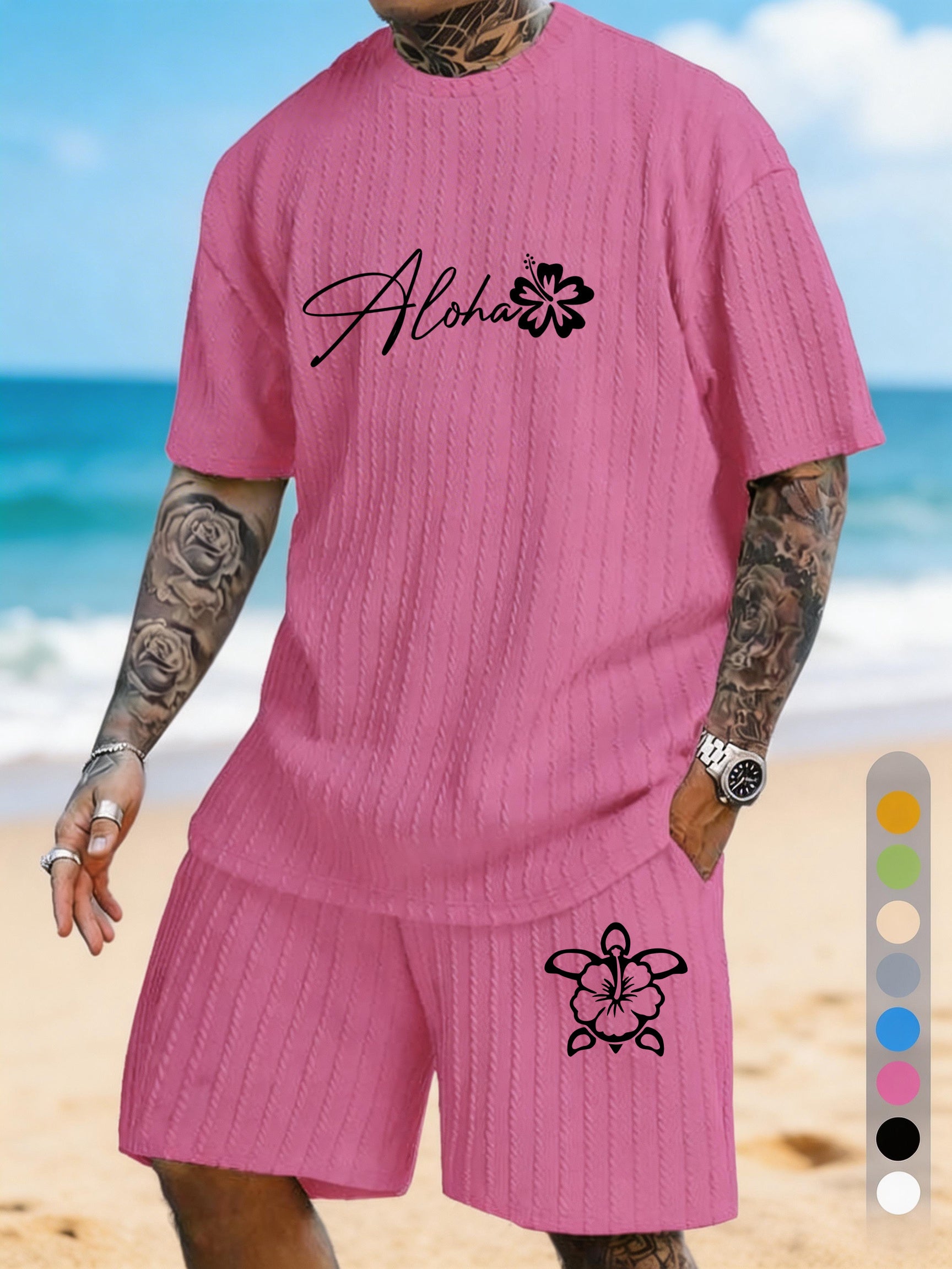 "Aloha" Hibiscus Turtle Print Texture Pattern Large Size Beach Suit