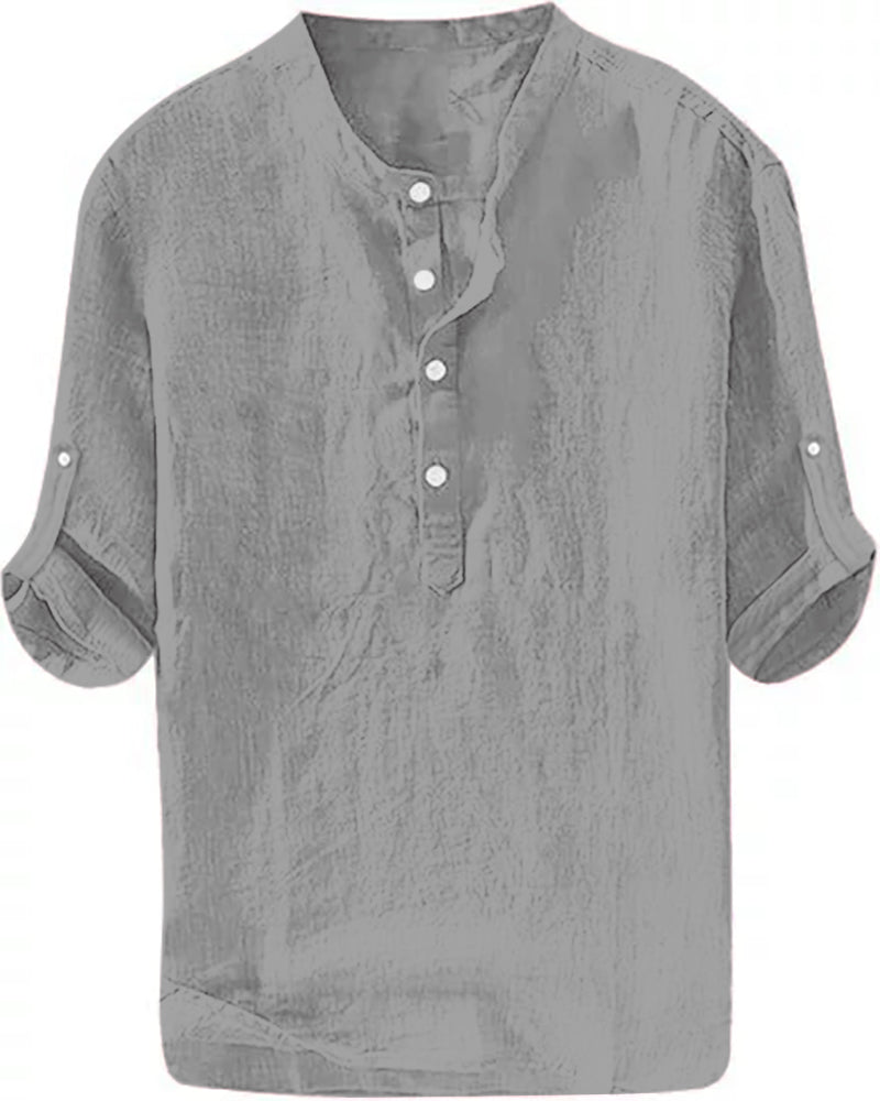 S-6XL Men’s Plain Stand-up Collar Long-sleeved Shirt