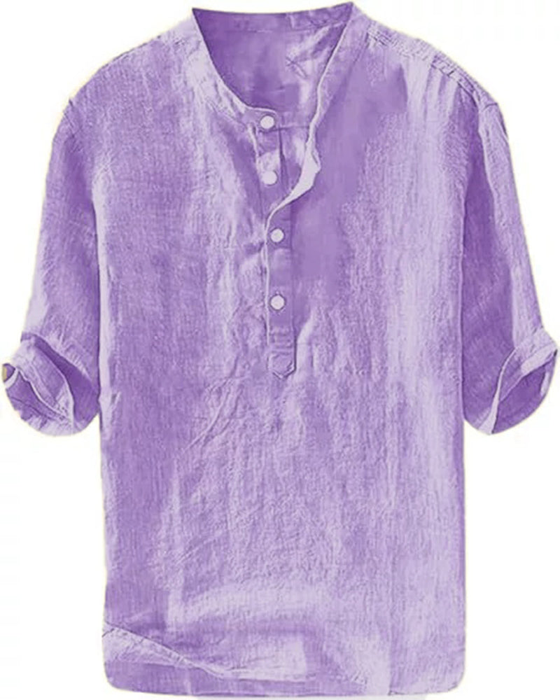 S-6XL Summer Men's Stand-Collar Long-sleeved Linen Shirt