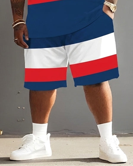 Big Guy's Polo Color Stripes T-Shirt and Shorts Set
