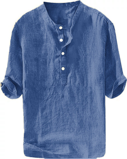 S-6XL Summer Men's Stand-Collar Long-sleeved Linen Shirt