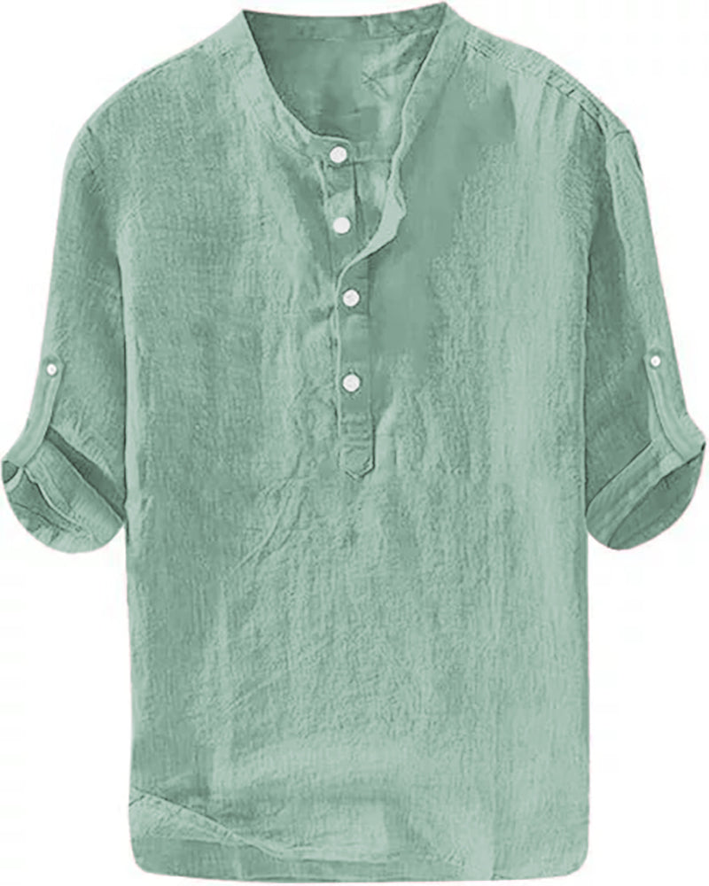 S-6XL Men’s Plain Stand-up Collar Long-sleeved Shirt