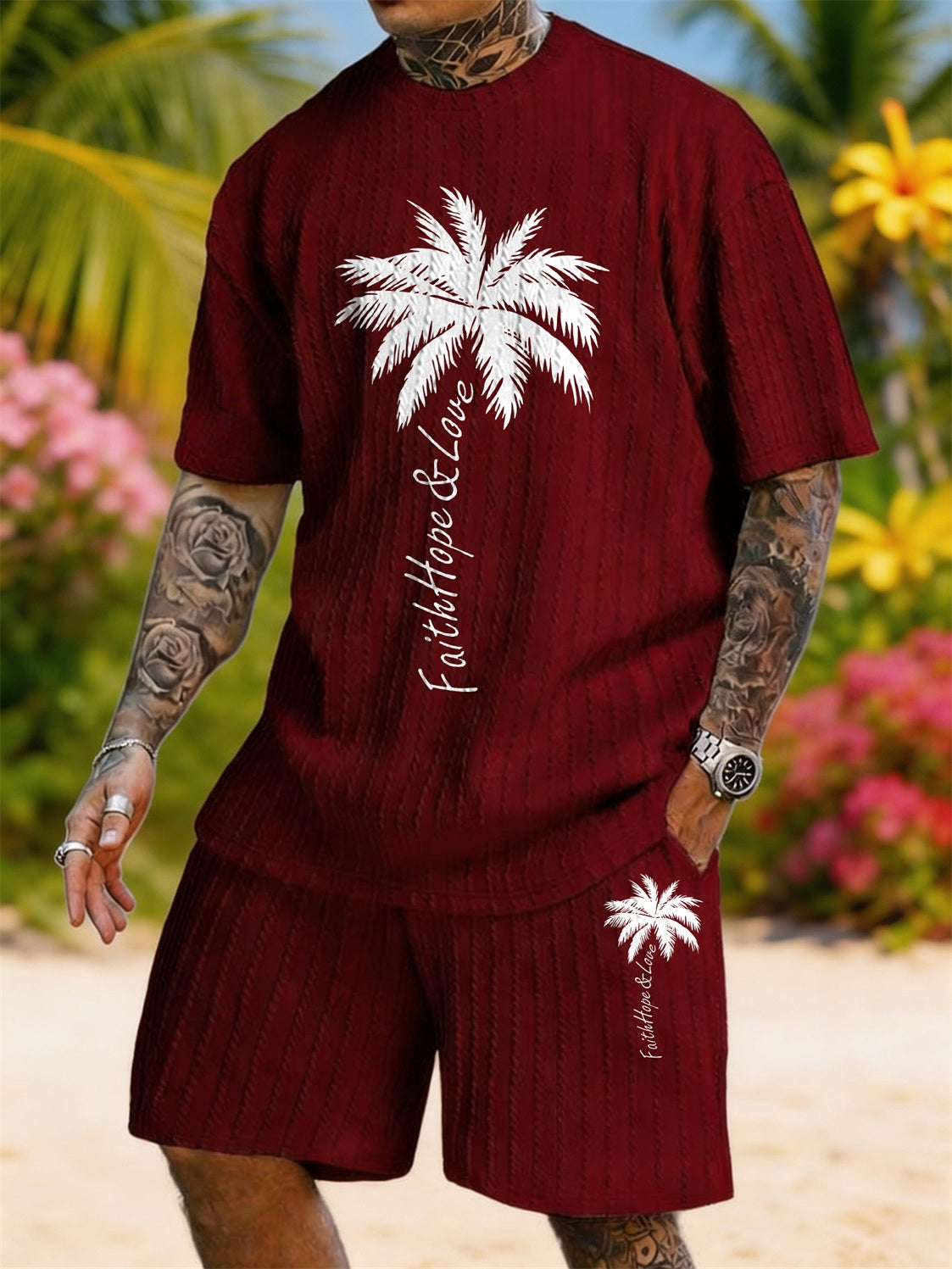 Palm Tree Faith Hope & Love Print Texture Large Size Holiday Set