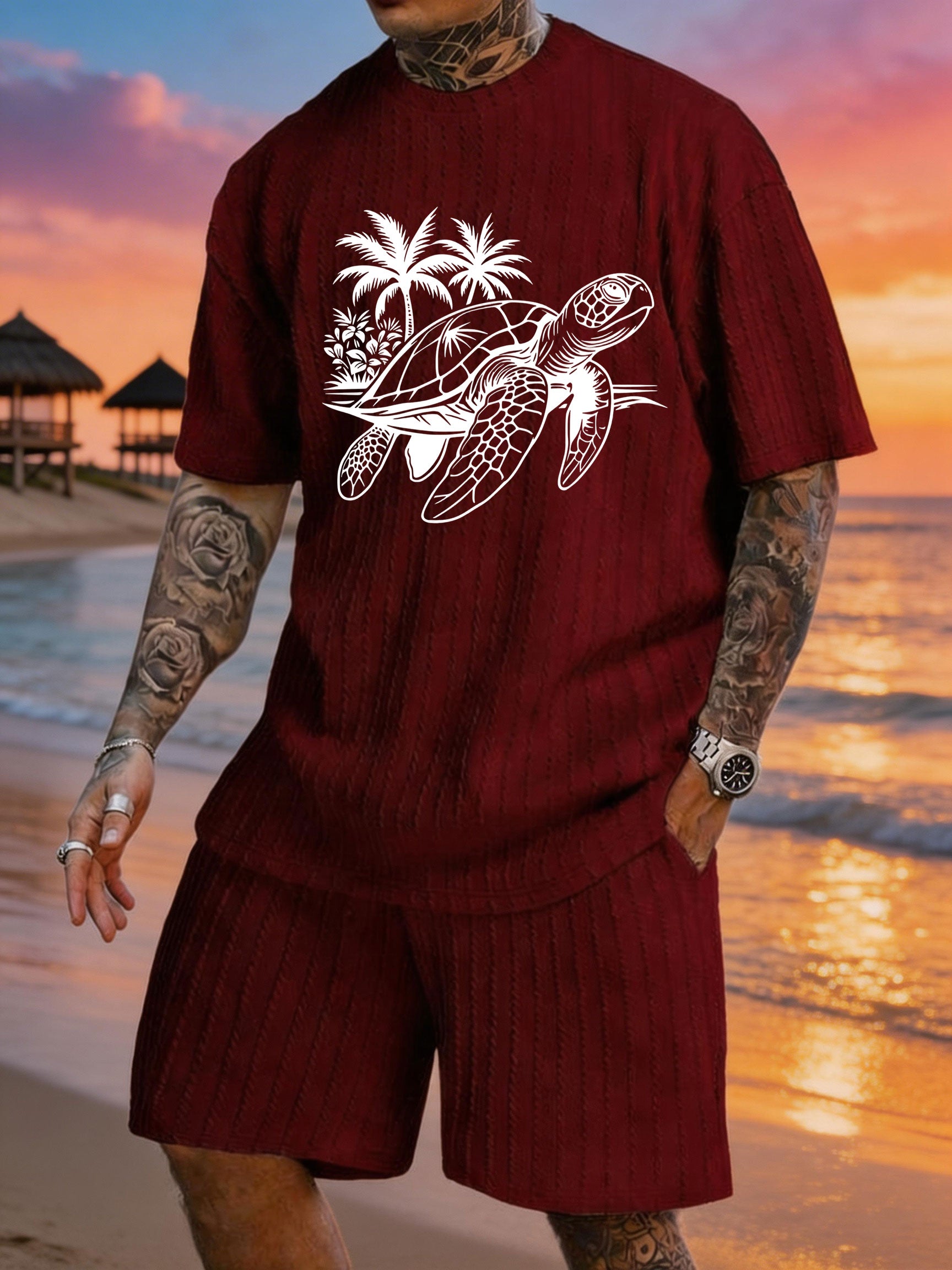 Turtle Coconut Grove Print Texture Plus Size Holiday Set