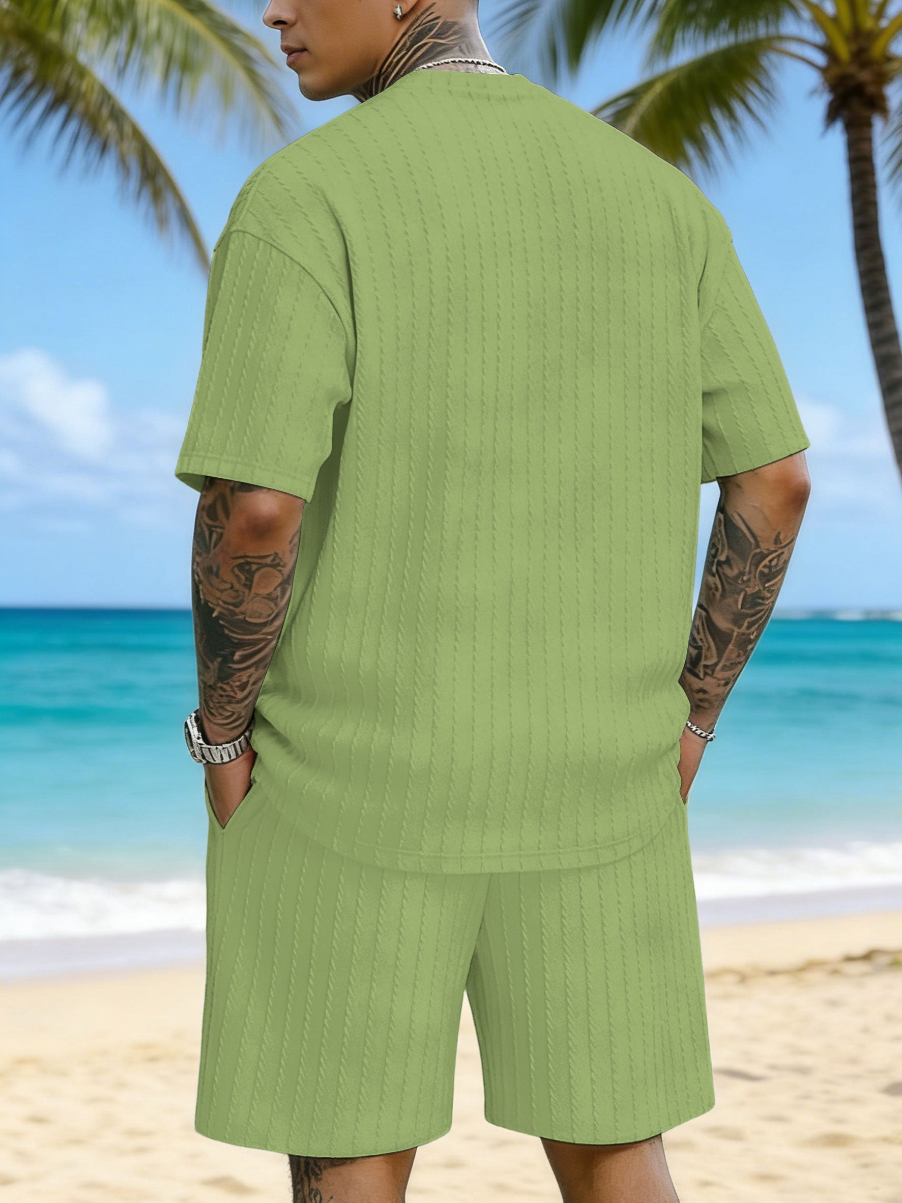 Vacation Surfing Printed Texture Three-Dimensional Jacquard Casual Set