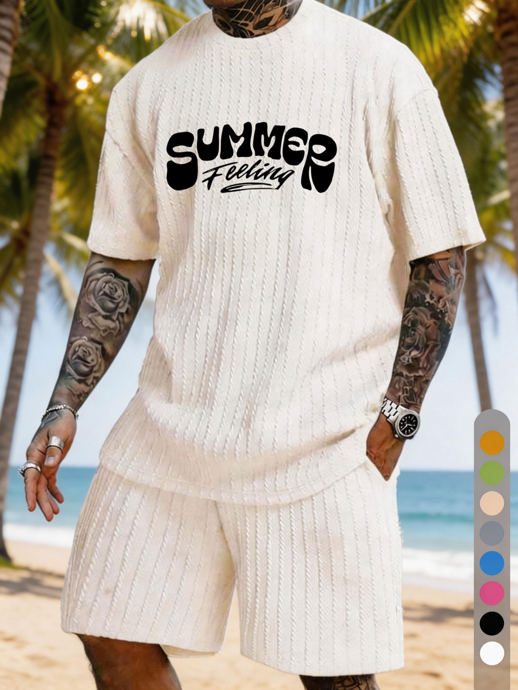 "SUMMER Feeling" Print Texture Large Size Vacation Suit