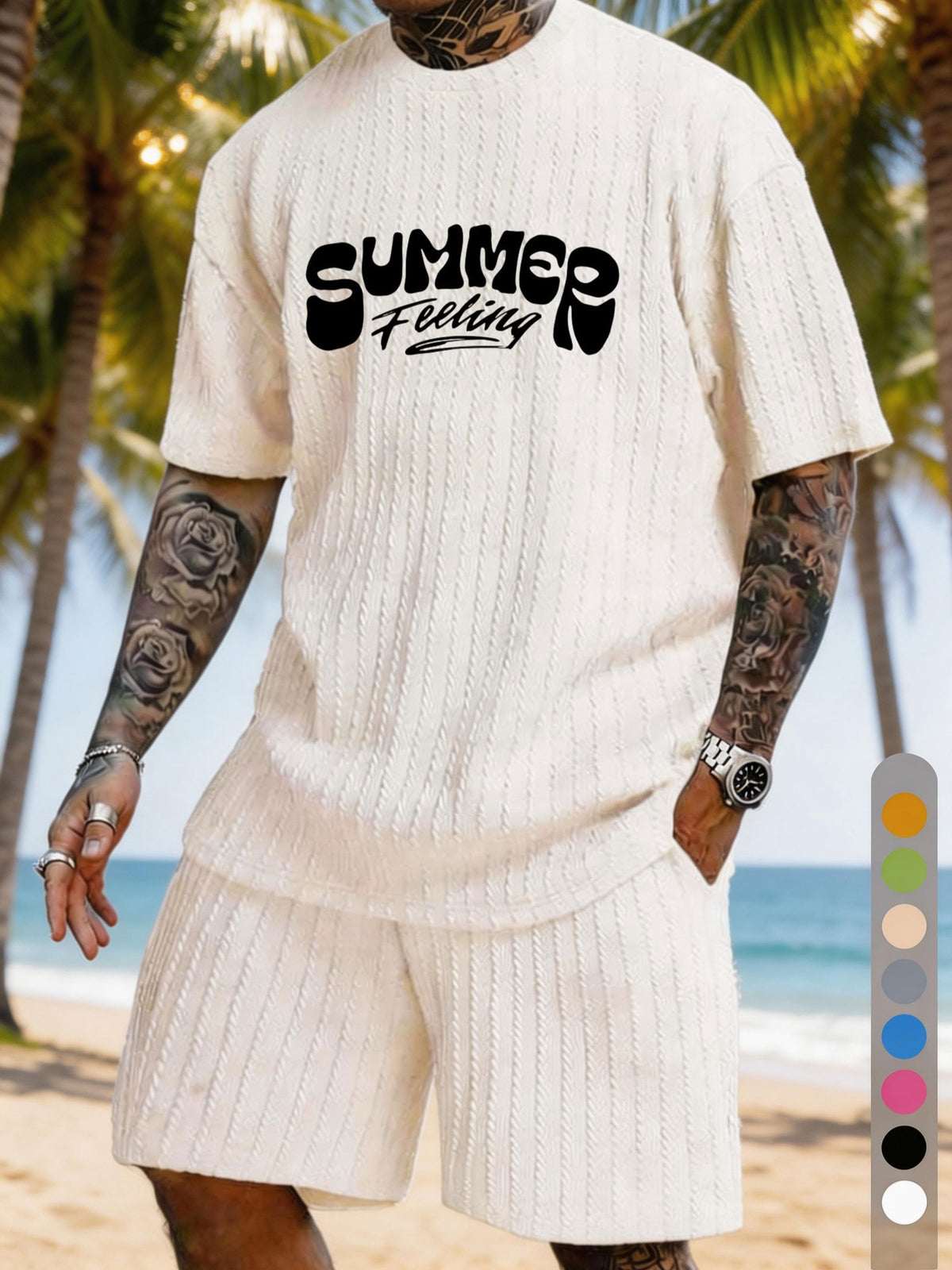 "SUMMER Feeling" Print Texture Large Size Vacation Suit