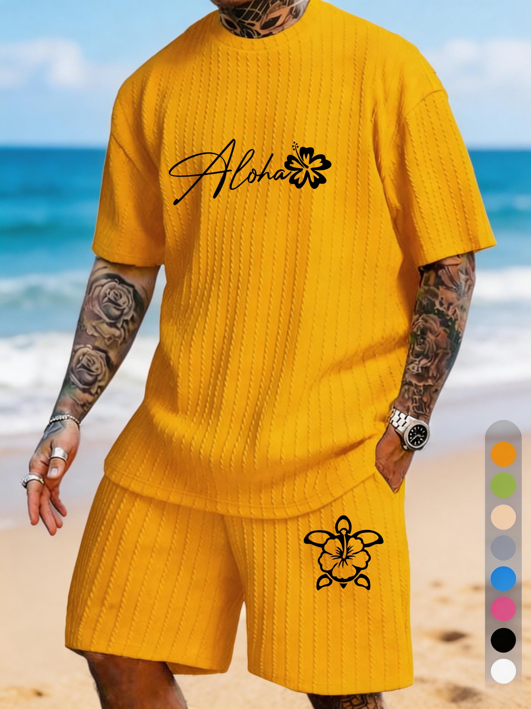 "Aloha" Hibiscus Turtle Print Texture Pattern Large Size Beach Suit