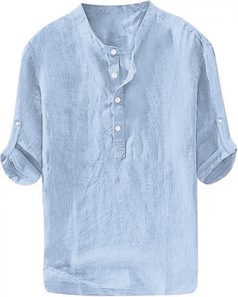 S-6XL Men’s Plain Stand-up Collar Long-sleeved Shirt