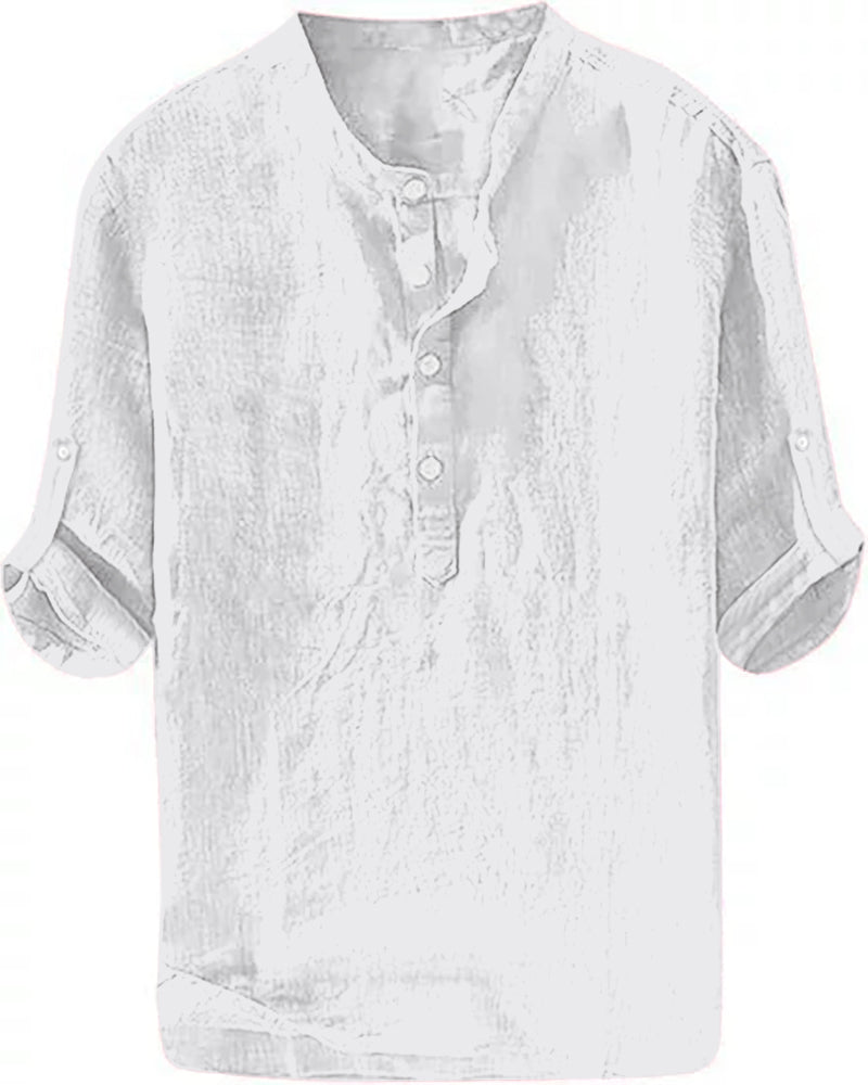 S-6XL Men’s Plain Stand-up Collar Long-sleeved Shirt
