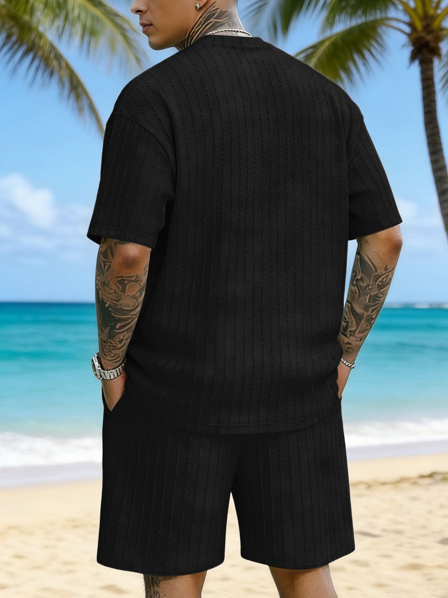 Hawaiian Texture Three-Dimensional Jacquard Plus Size Casual Suit
