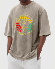 S-5XL Juneteenth Freedom Day 1865 Fist And Chains Printed Washed-Denim Look T-Shirt