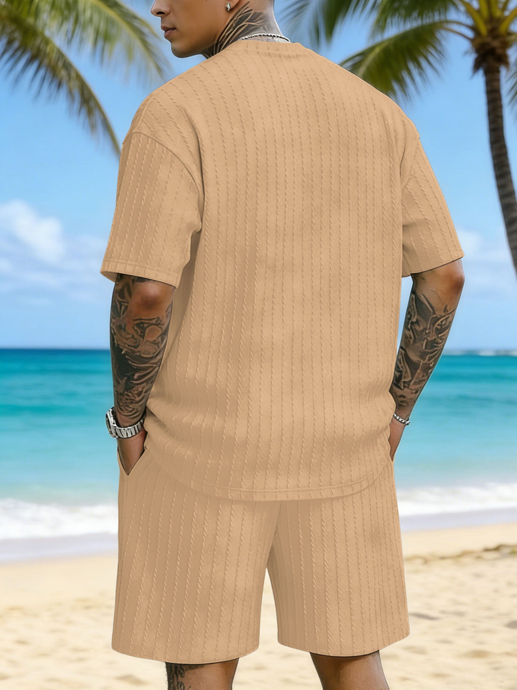 Vacation Surfing Printed Texture Three-Dimensional Jacquard Casual Set
