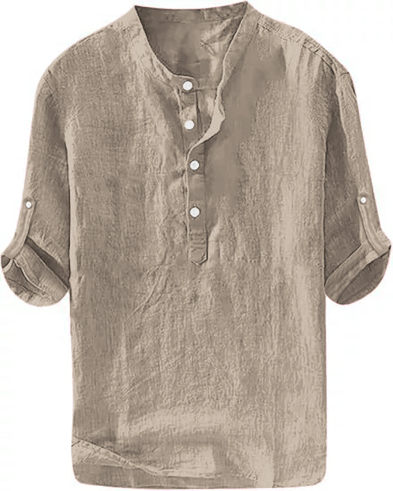 S-6XL Men’s Plain Stand-up Collar Long-sleeved Shirt