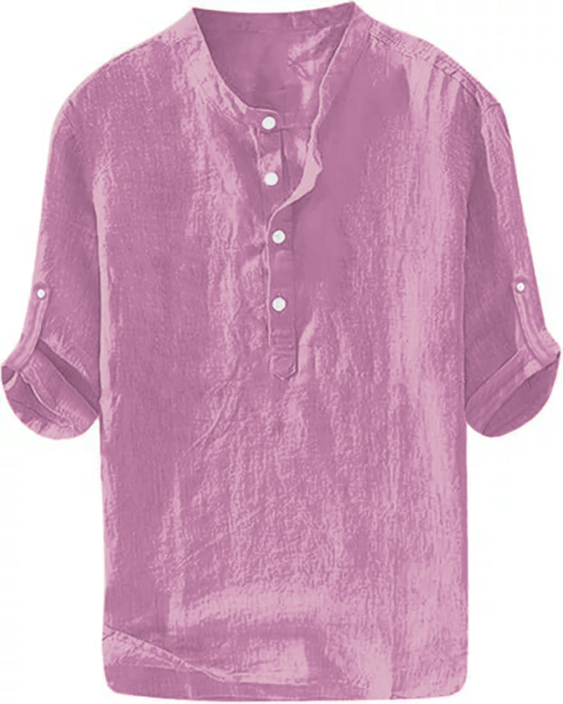 S-6XL Men’s Plain Stand-up Collar Long-sleeved Shirt