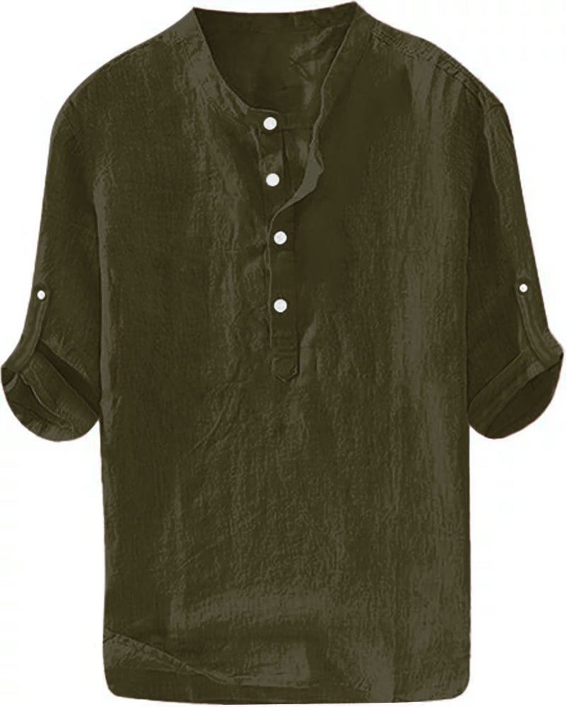S-6XL Men’s Plain Stand-up Collar Long-sleeved Shirt