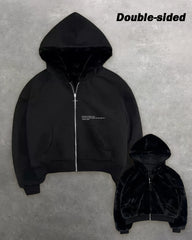 Big & Tall Men's Leopard Print Two-Face Zipper Loose Hooded Sweat S-2XL