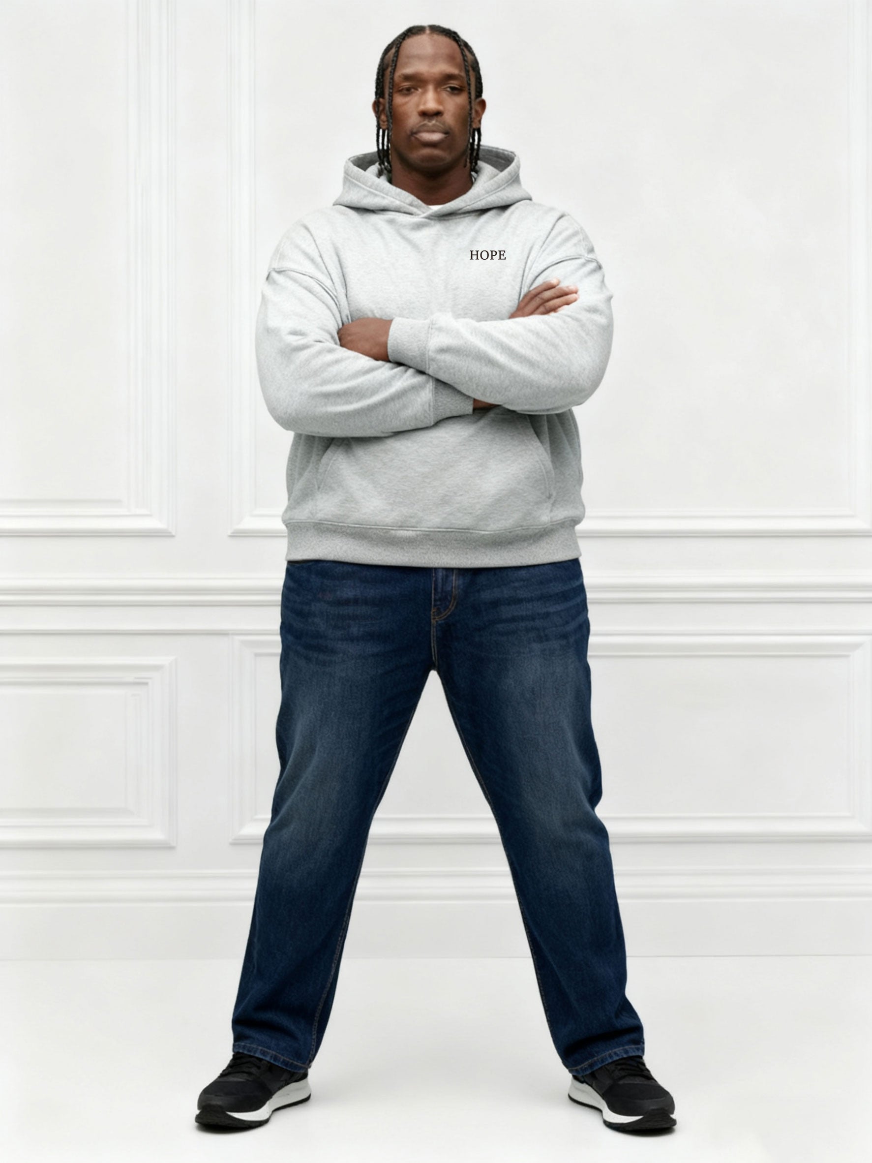 Large Size Men's Autumn And Winter Warm Cotton Hoodie-gray Chest Handmade Three-dimensional Printing "hope" Slogan