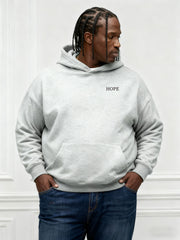 Large Size Men's Autumn And Winter Warm Cotton Hoodie-gray Chest Handmade Three-dimensional Printing "hope" Slogan