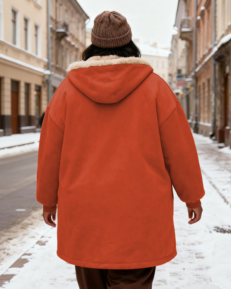 Women's Solid Color Velvet Thickened Long Hooded Coat