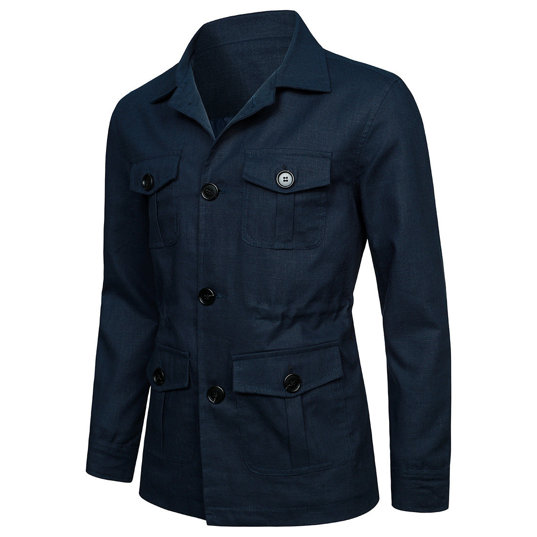 M-5XL Men's Casual Linen Jacket With Laps And Multi-Pockets