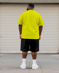 Big & Tall Men's Fluorescent Yellow Line Curved Dragon Printed Round Neck Short Sleeve T-shirt Shorts Suit