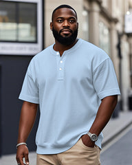 Men's Plus Size Casual Daily Solid Color Henry Collar Button Short Sleeve T-Shirt