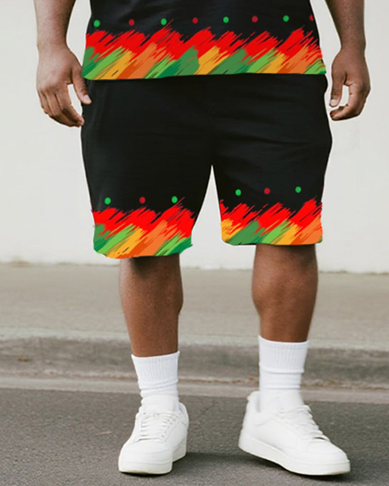 Big & Tall Men's Colorful Graffiti White King Alphabet Print Round Neck Short Sleeve T-Shirt Shorts Suit