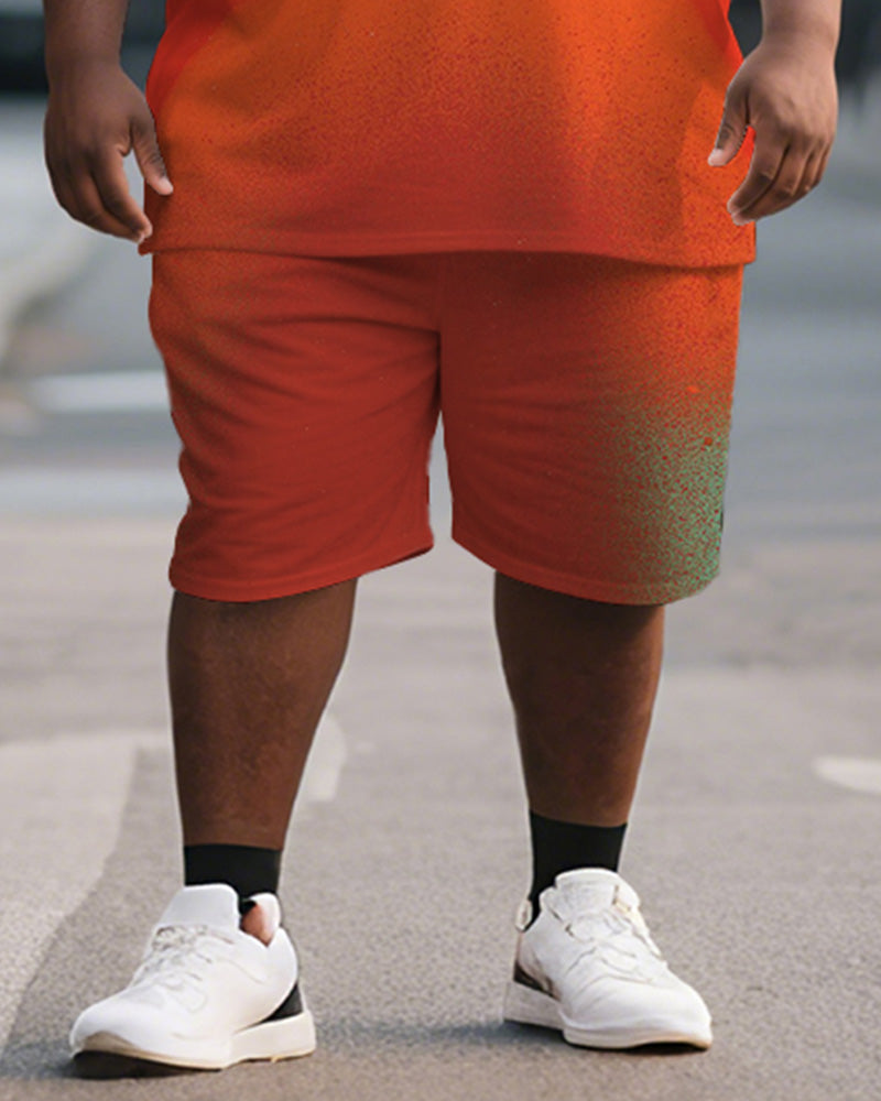 Big & Tall Men's Orange Emoji Graffiti Print Round Neck Short Sleeve T-Shirt Shorts Suit