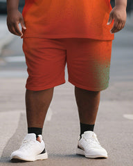 Big & Tall Men's Orange Emoji Graffiti Print Round Neck Short Sleeve T-Shirt Shorts Suit