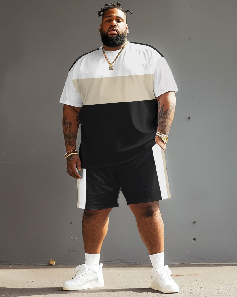 Street Casual Large Striped Colorblock Printed Big Men's Set