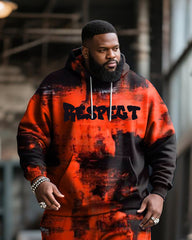 Big & Tall Men's Street Fashion Black Red Graffiti Respect Alphabet Print Hoodie Suit