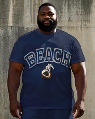 Men's Simple Letter BEACH Coconuts Printed Casual Big Size Short Sleeve T-shirt Shorts Set