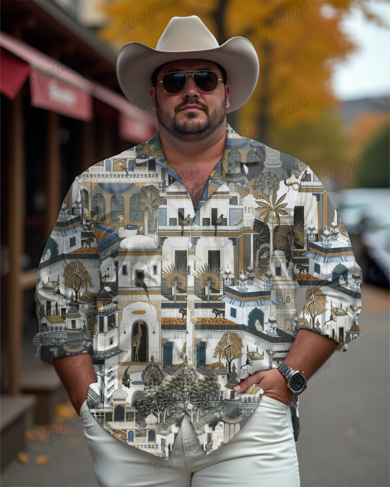 Castle World Cotton Long Sleeve Shirt Men's Plus Size