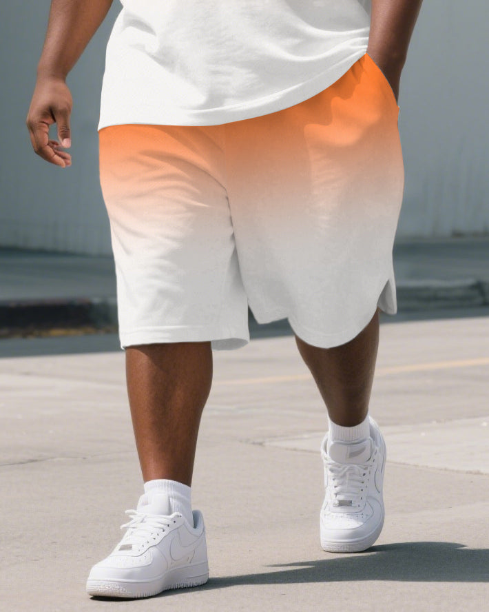 Men's Vibrant Orange Gradient Short Sleeve Polo Shirt Shorts Big & Tall Sets