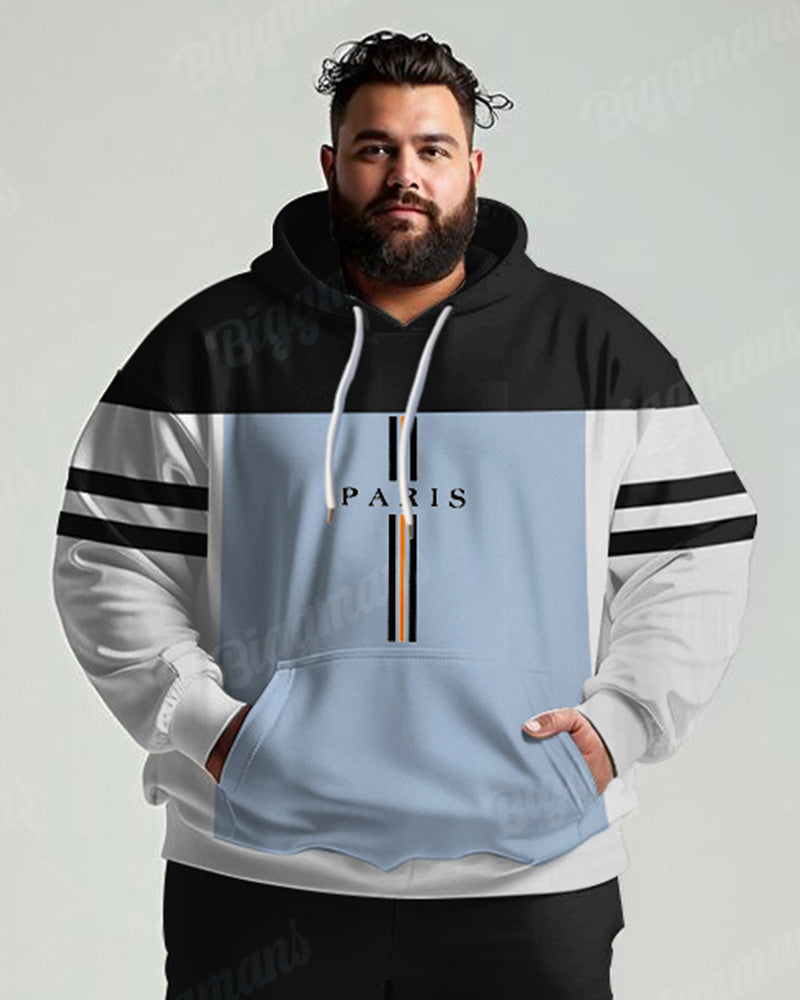 Men's Daily Casual Colorblock Striped Letter Print Plus Size Hoodie Suit