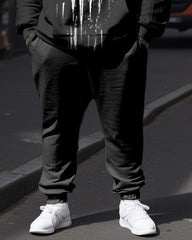 Men's Plus Size Skull Color Block Hoodie and Sweatpants Set