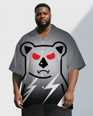 Big and Tall Man's Simple Bear Gradient Effect Casual Short Sleeve Shirt Pants 2-Piece Set