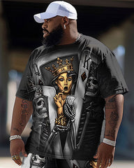 Men's Big & Tall Hip Hop Skull Poker Street Color Matching Retro Casual Two Piece Set