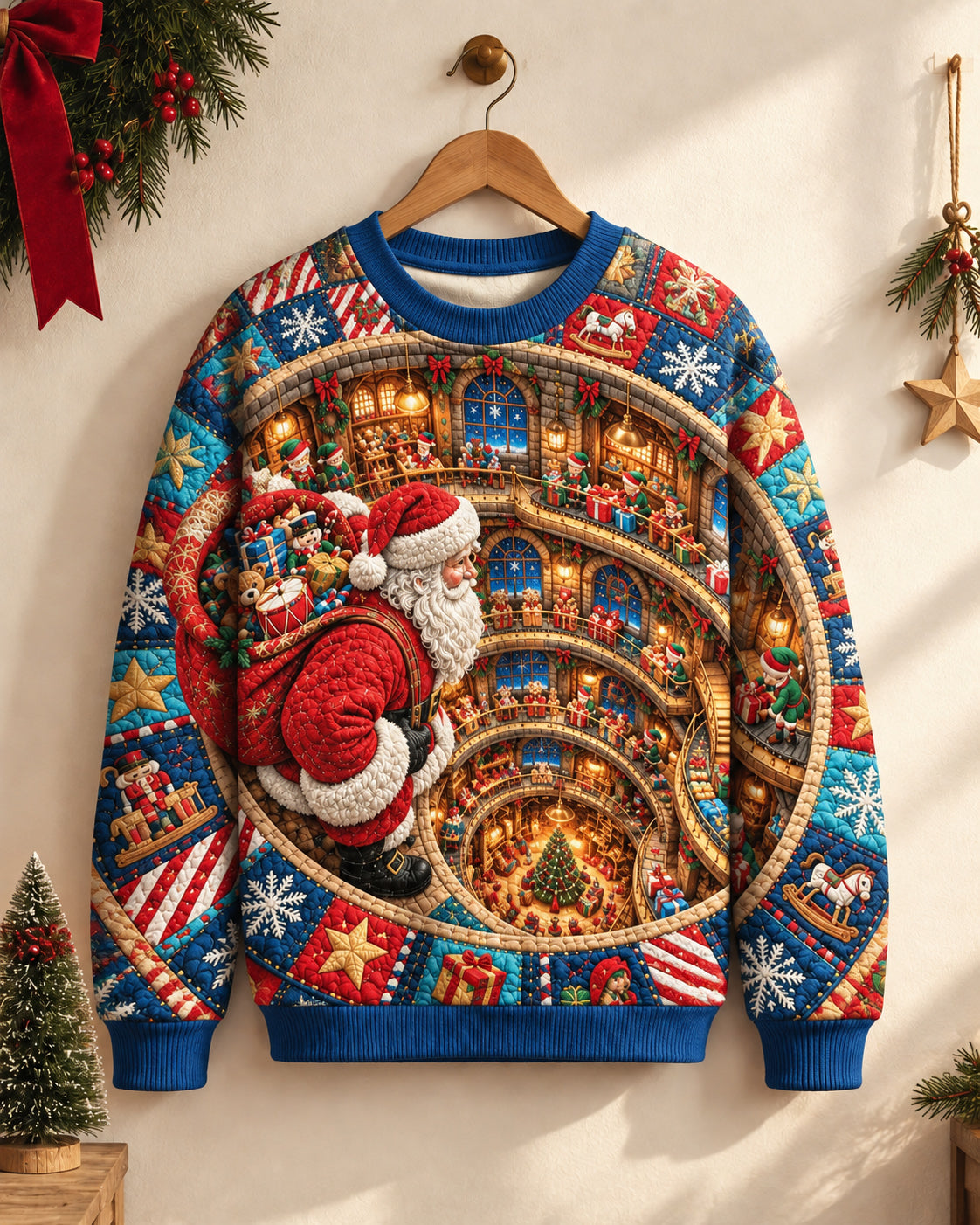 Big & Tall Men's Santa Claus's Castle Quilted Sweatshirt