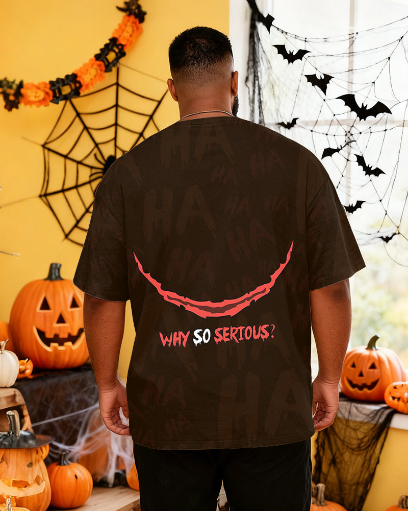 Big & Tall Men's Halloween Clown Smile "Why So Serious?" Printed Short-sleeved T-shirt