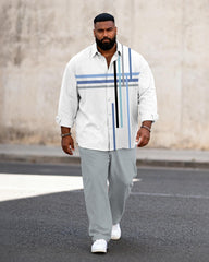 Big & Tall Men's Business Colorblock Striped Print Long Sleeve Shirt Pants Set
