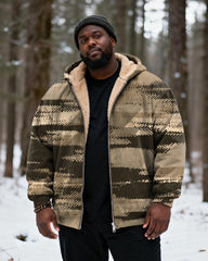 Big & Tall Men's Hunting Forest Camouflage Print Velvet Thickened Zipper Cardigan Hoodie