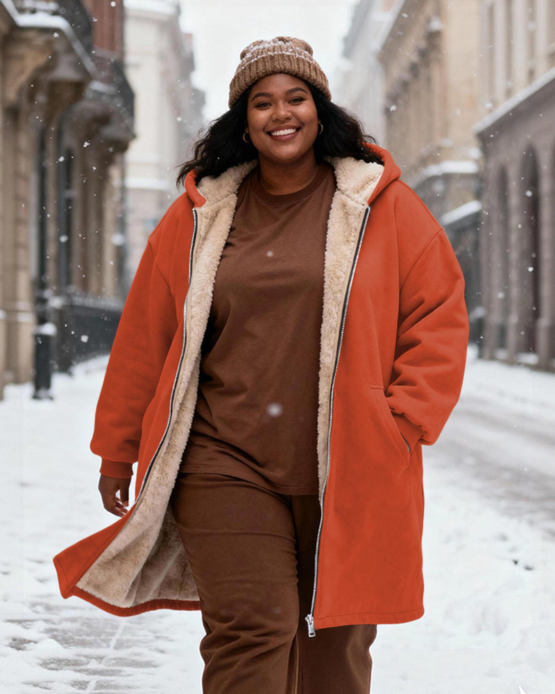 Women's Solid Color Velvet Thickened Long Hooded Coat