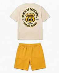 Big & Tall Men’s Route 66 Centennial Shield‑Print Crew-Neck Short‑Sleeve T‑Shirt And Shorts Set
